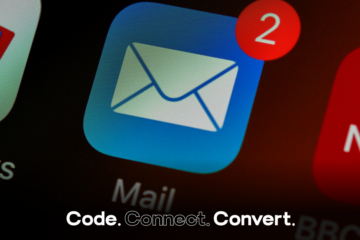 A close-up of a smartphone screen focusing on the Mail app icon, which has a red notification badge showing the number two, indicating two unread messages.