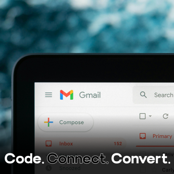 A close-up view of a device screen showing the Gmail interface, with the "Compose" button and search bar clearly visible.