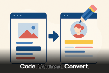 A graphic illustration depicting a generic webpage layout being transformed into a personalized user profile, with a large pencil symbolizing the act of creation and customization.
